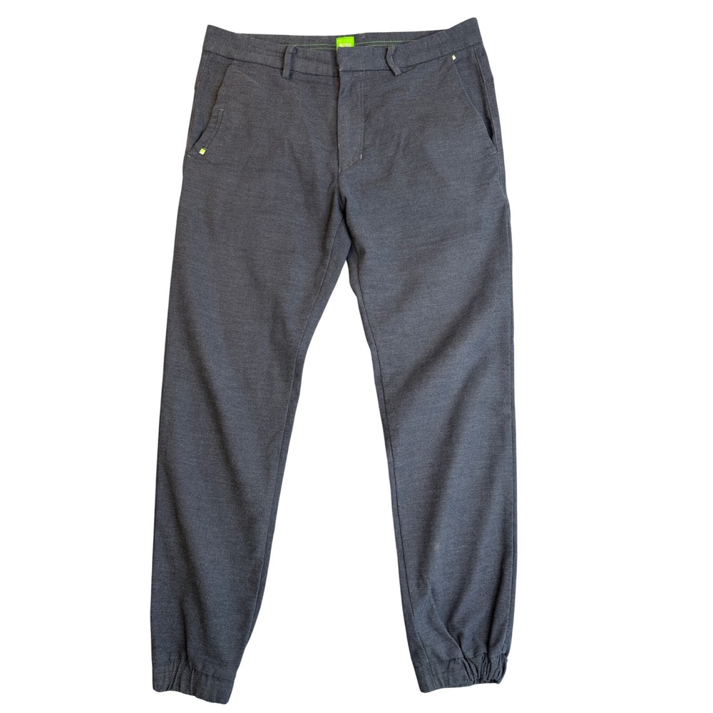 HUGO BOSS Slim Fit Pants Mens 34x30 R Gray Textured Stretch Cuff Jogger Trousers